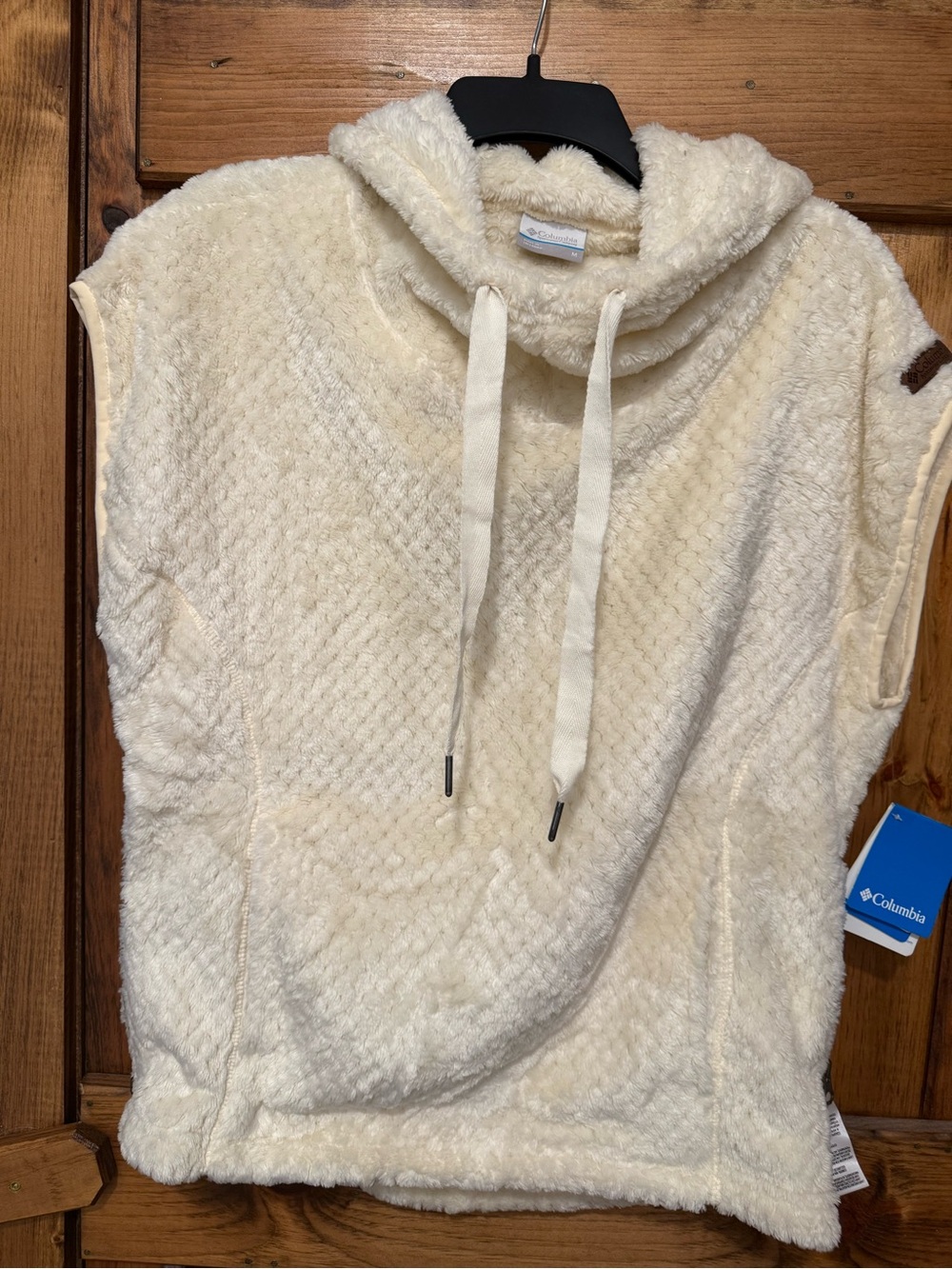 Columbia Cream Sherpa Hooded Vest with Kangaroo Pocket
